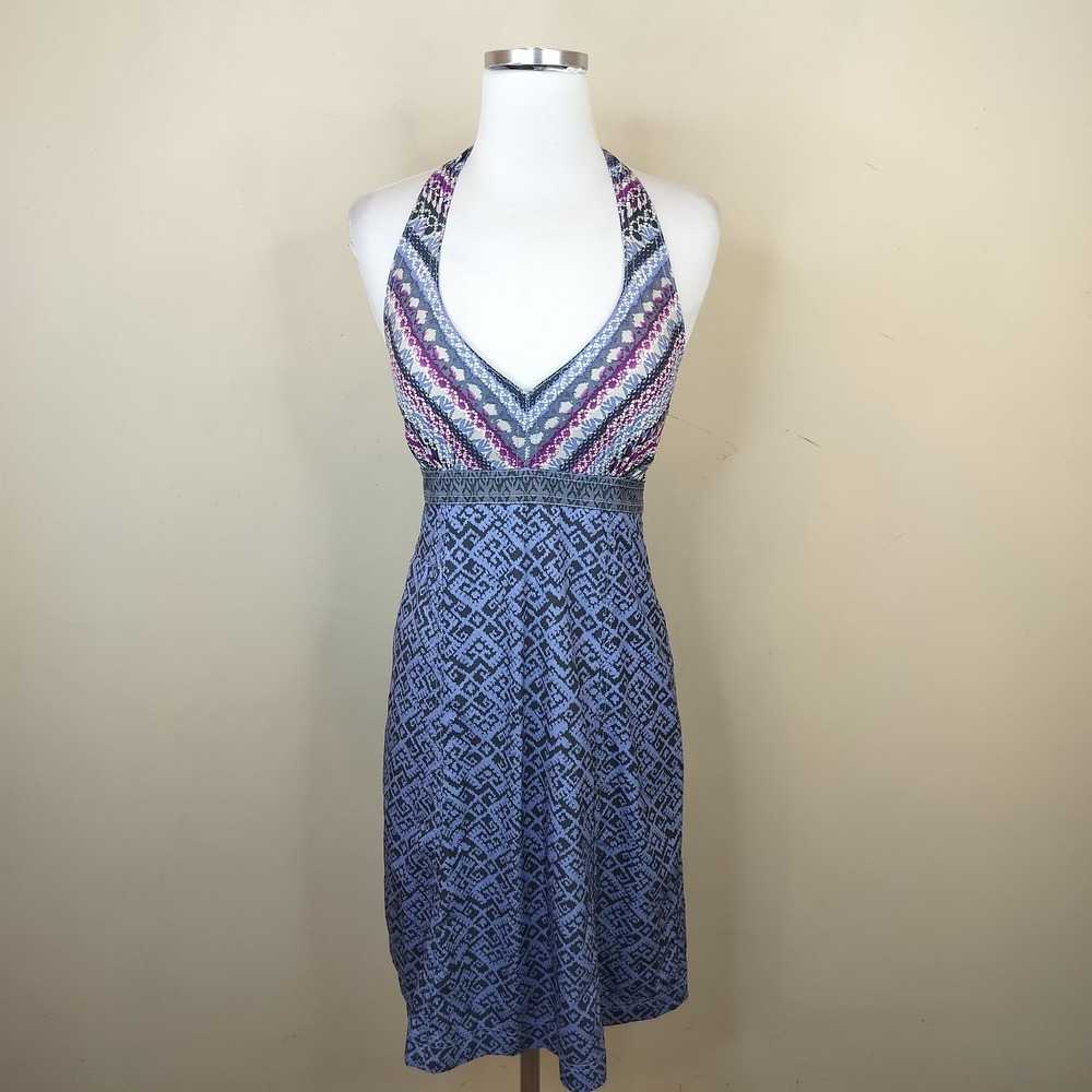 Athleta Halter Dress 2 Women's Geometric Ikat Print Boho Blue Purple